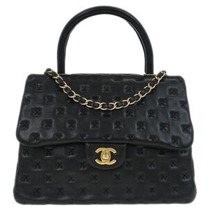 Chanel Paris-Rome Coco Top Handle Bag Cross Stitch Lambskin Black Leather